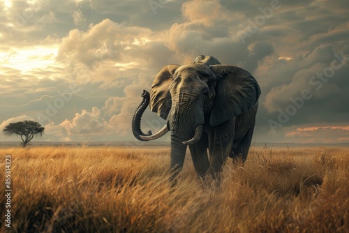 elephant in the savannah Generative AI