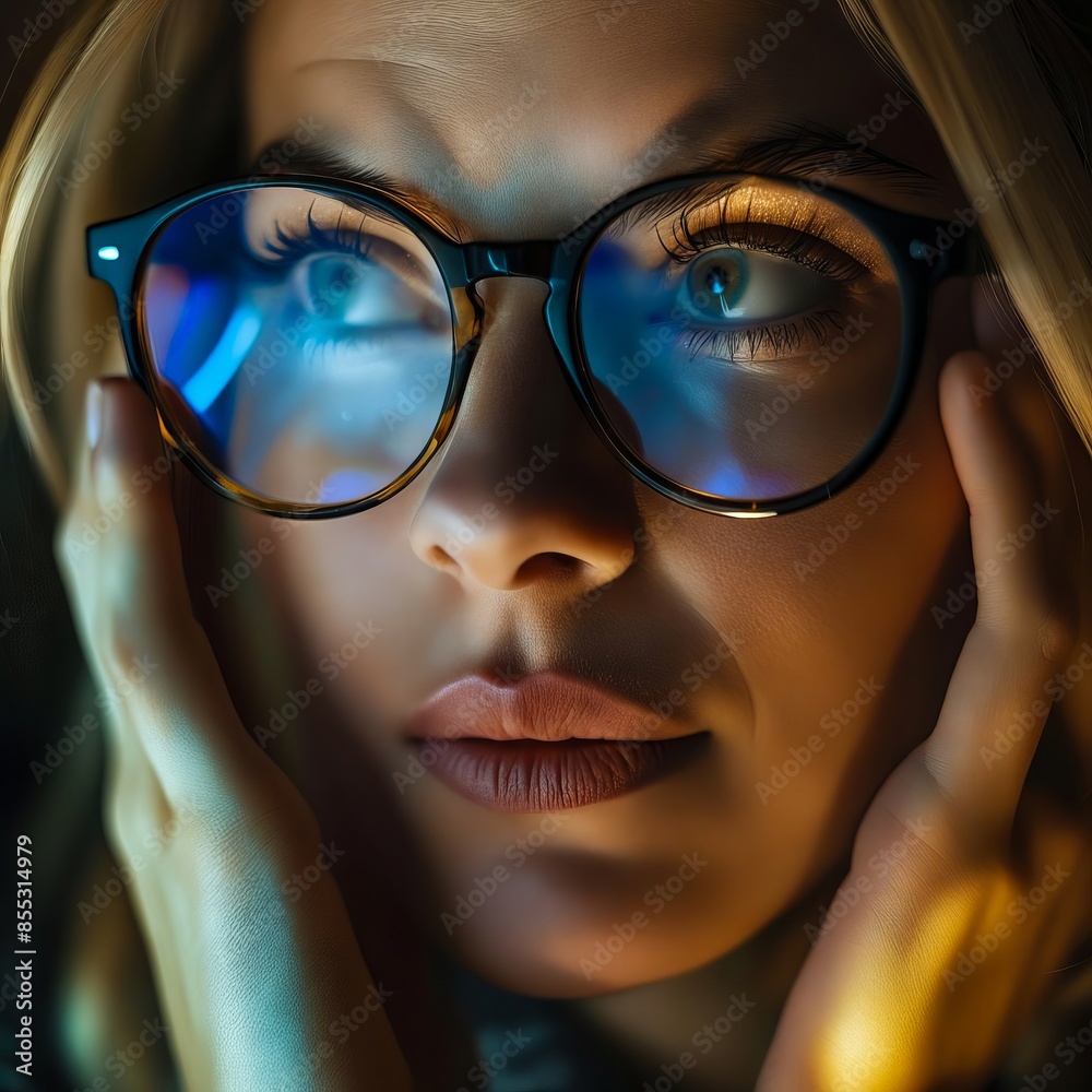 A woman wearing glasses looking at the camera. A woman wearing glasses looking at the camera.