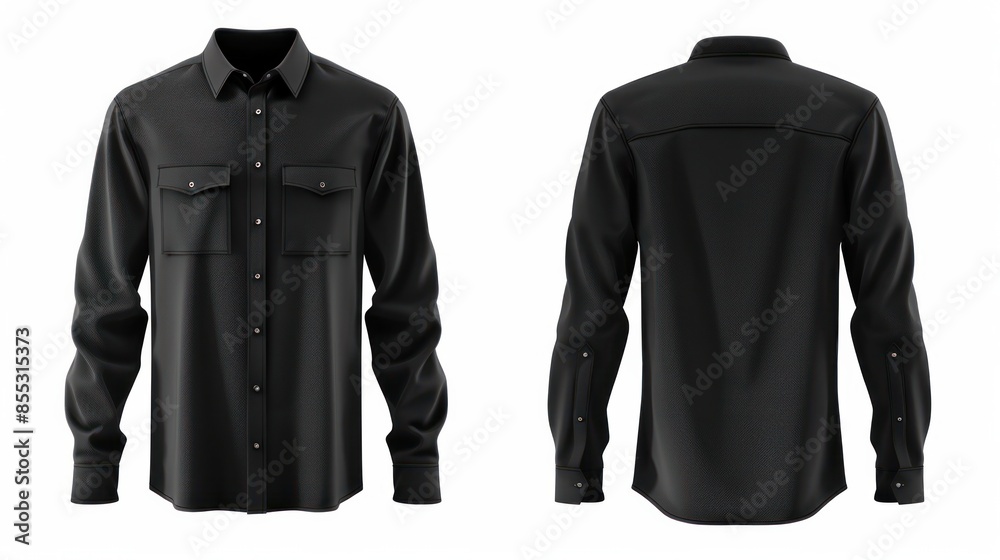 3D realistic vector illustration of a mens classic black shirt with ...