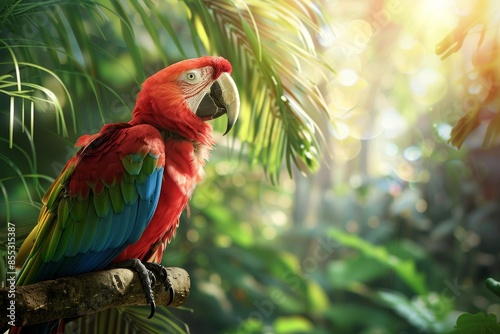 parrot on a branch in the jungle Generative AI © Valentine