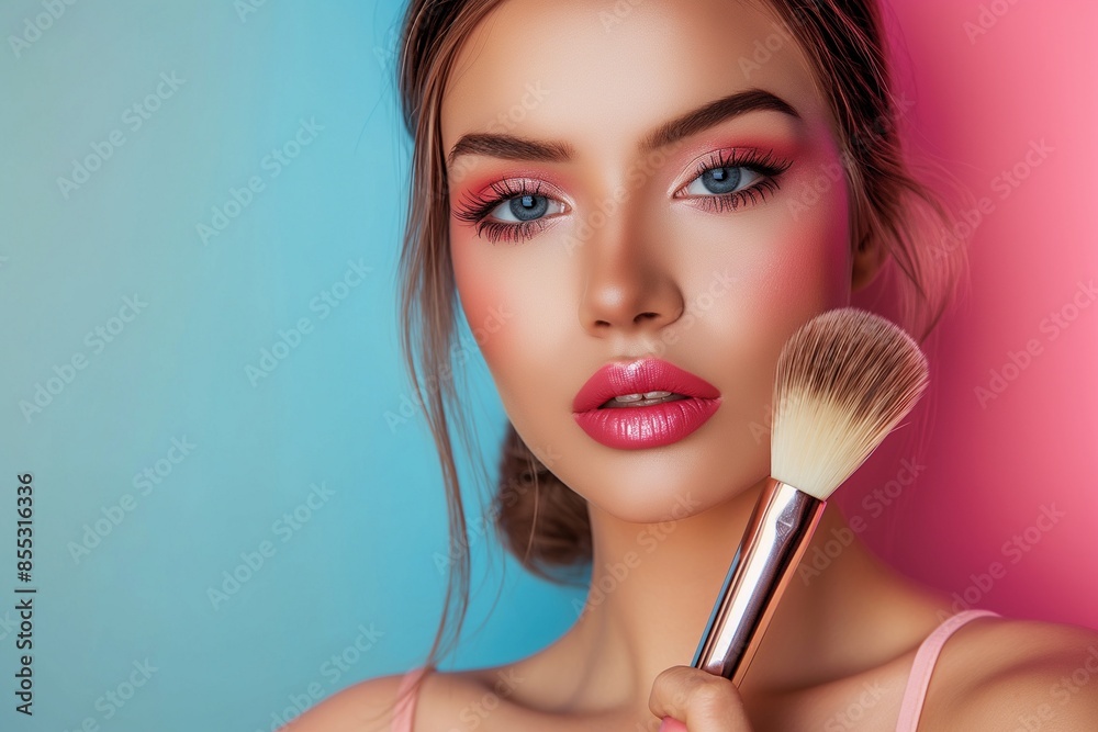 a beautiful Woman with creative makeup holding decorate, Stunning Woman Showcases Creative Makeup with Decorative Flair, Glamorous Beauty with Artistic Makeup, A Visual Delight a beautiful Woman with creative makeup holding decorate, Stunning Woman Showcases Creative Makeup with Decorative Flair, Glamorous Beauty with Artistic Makeup, A Visual Delight