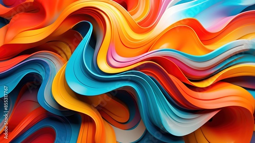 3D rendering. Multicolored fluid shapes. Holographic. Abstract. Twisted shapes.