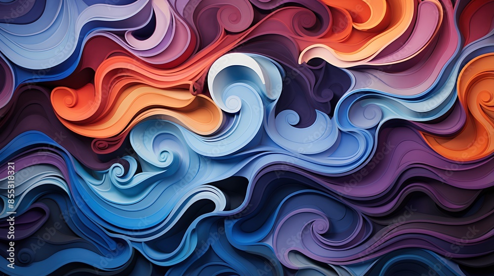 Fototapeta premium This image is a colorful abstract background. It features a variety of swirling shapes and patterns, and has a vibrant and dynamic feel.