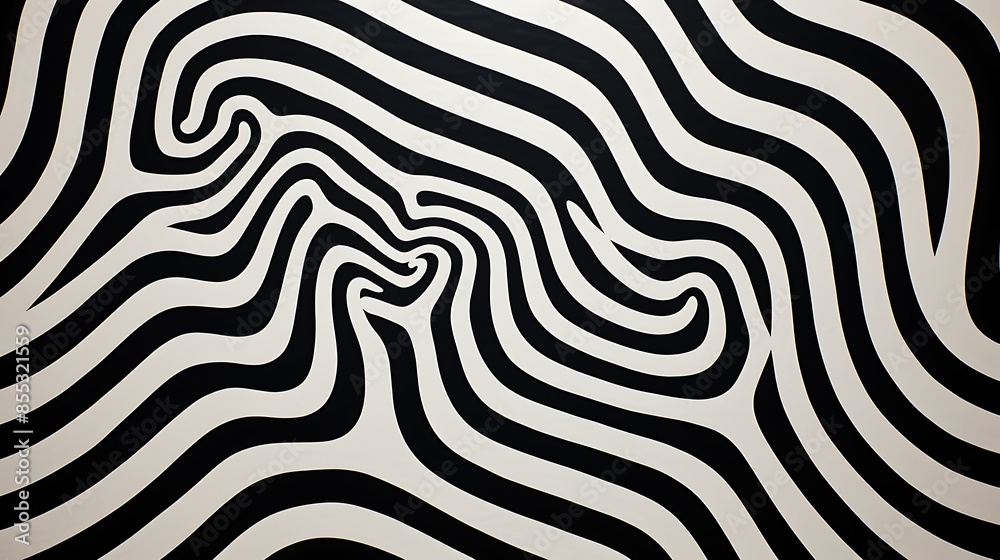 Naklejka premium Black and white wavy stripes. Hypnotic optical illusion. Abstract background.