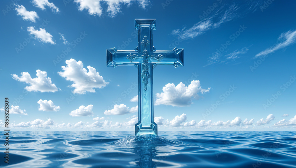 Naklejka premium Water Cross Baptismal Symbol