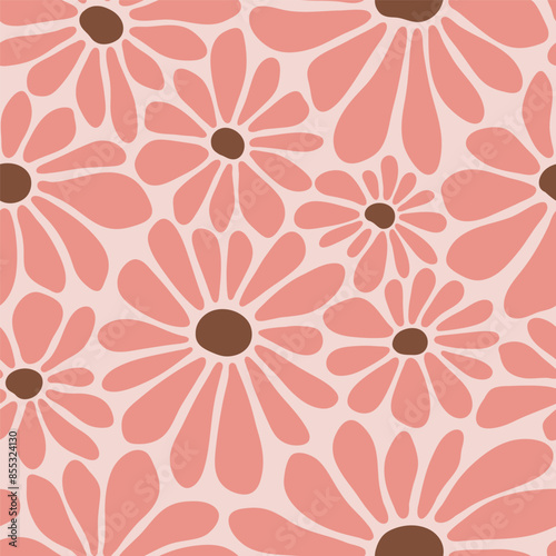 Seamless vector pattern with hand drawn groovy vintage flowers. Minimal floral arrangement. Perfect for textile, wallpaper or print design.