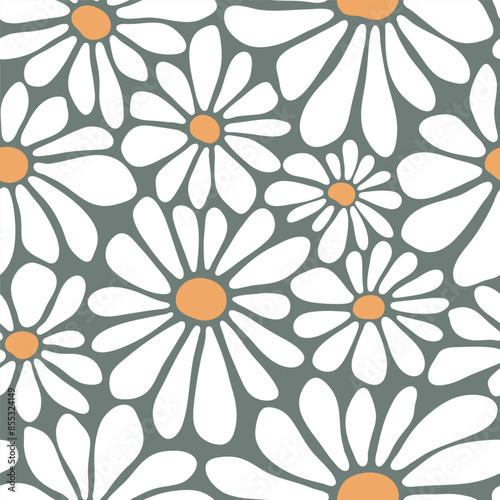 Seamless vector pattern with hand drawn groovy vintage flowers. Minimal floral arrangement. Perfect for textile, wallpaper or print design.