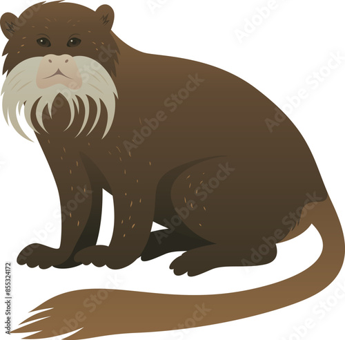 Color vector illustration of emperor tamarin monkey. Wild animal isolated on white background. Exotic pet and tropical wildlife.