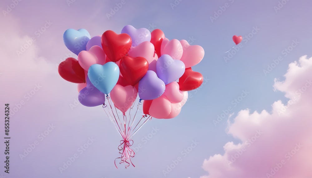 Valentine's day background with colorful heart-shaped balloons on a blue background. Valentine's day background with colorful heart-shaped balloons on a blue background.