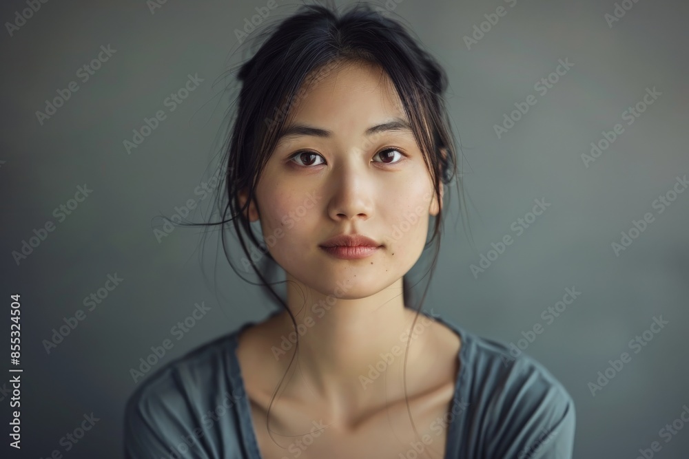 Young asian woman posing on a grey background Young asian woman posing on a grey background