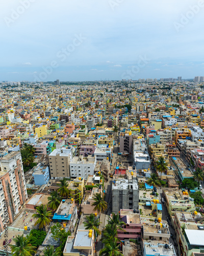 Obraz na plátne Aerial view of a densely populated residential area in Bengaluru, showcasing a vibrant mix of buildings and urban life