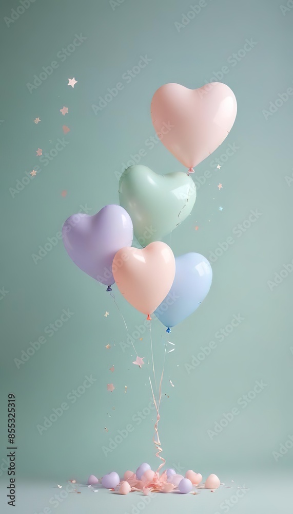 Valentine's day background with colorful heart-shaped balloons on a blue background. Valentine's day background with colorful heart-shaped balloons on a blue background.