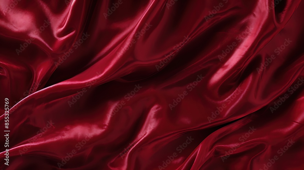 Fototapeta premium Red crumpled silk fabric with copy space.