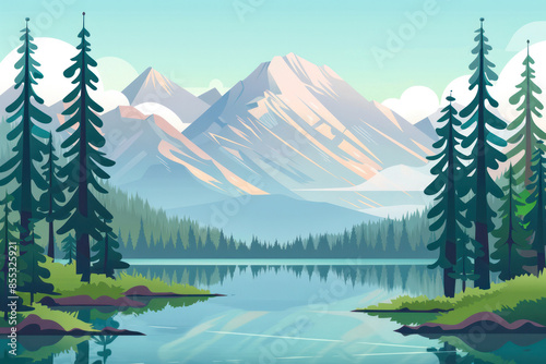 Landscape With Mountains and Lake