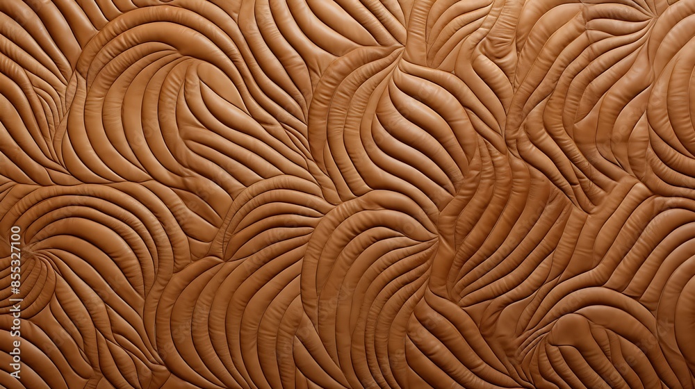 Abstract 3d rendering of a wavy leather wall panel with a quilted pattern. The surface is lit from the left and has a soft, warm glow. Abstract 3d rendering of a wavy leather wall panel with a quilted pattern. The surface is lit from the left and has a soft, warm glow.
