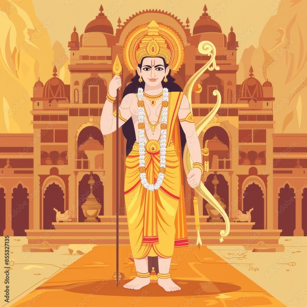 Fototapeta premium Shri Ram Navami Festival Greeting with Lord Ram Illustration