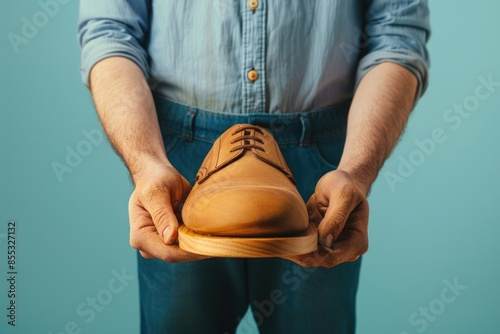 old man with a white beard. shoemaker work with leather. tailor photo