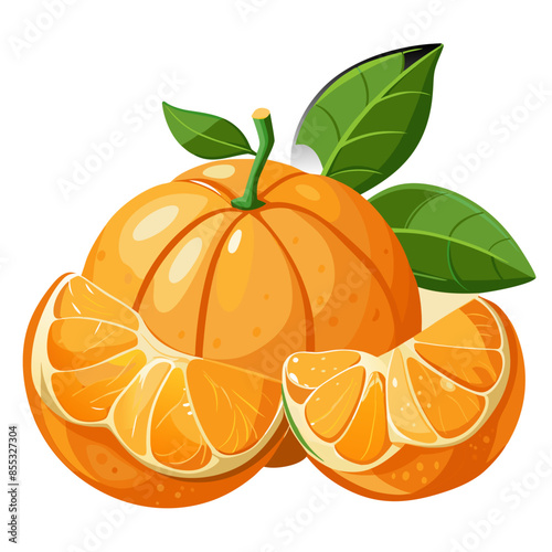 hole and peeled tangerines with vibrant orange color and green leaves. The tangerines are shown with detailed texture highlighting their juicy segments.