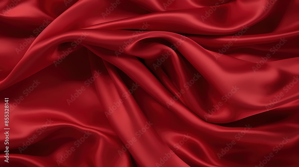 Fototapeta premium Red crumpled silk fabric, soft and smooth, with a luxurious feel. Perfect for use as a background or for adding a touch of elegance to any project.