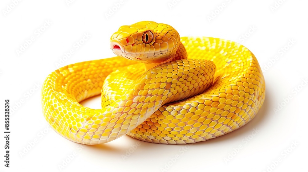 Yellow Corn Snake featuring bright yellow scales, on a white background, perfect for a sunny and cheerful appearance Yellow Corn Snake featuring bright yellow scales, on a white background, perfect for a sunny and cheerful appearance