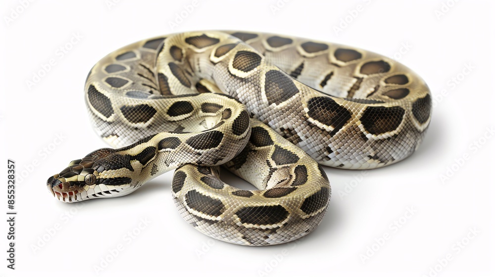 Zuwadi Ball Python A rare Zuwadi Ball Python with unique, intricate patterns, resting on an isolated white background for World Snake Day Zuwadi Ball Python A rare Zuwadi Ball Python with unique, intricate patterns, resting on an isolated white background for World Snake Day