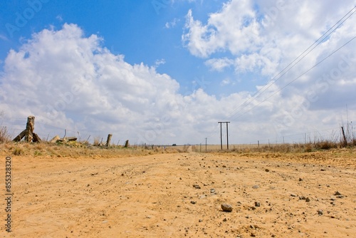 Gravel farm road near Clarens in the Freestate Province of South Africa