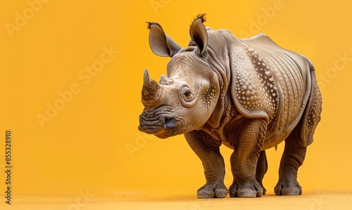 Funny rhinoceros with copy space, suitable for a banner, postcard, and print template design. Great for creating whimsical and amusing animal-themed projects photo