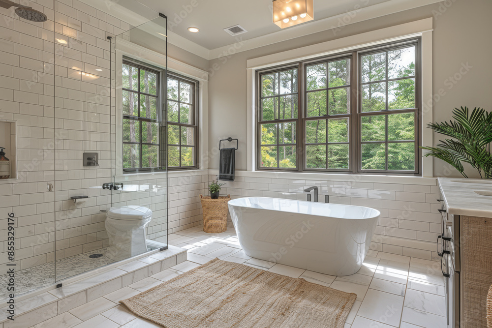 Luxury Bathroom with White Walls and Shower Luxury Bathroom with White Walls and Shower