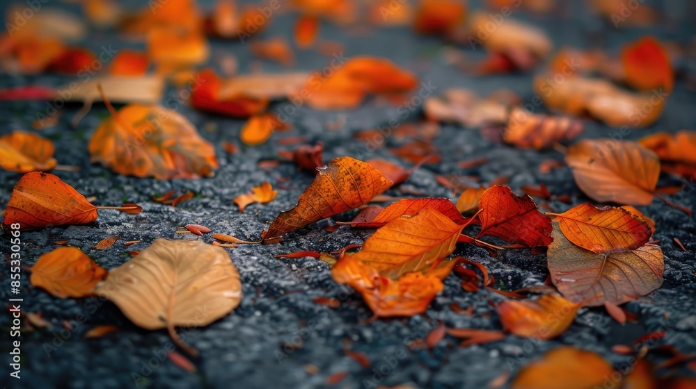 Autumn foliage fallen on a surface Close up of plant details Background scene Autumn foliage fallen on a surface Close up of plant details Background scene