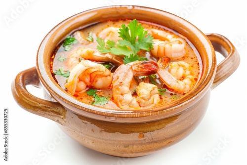 Thai hot and spicy food, Tom Yum Kong in a white bowl