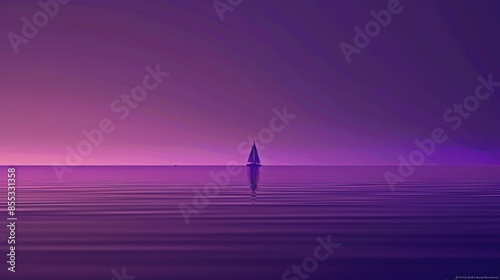 A lonely purple sailboat against a purple ocean and sky. AIG51A. photo