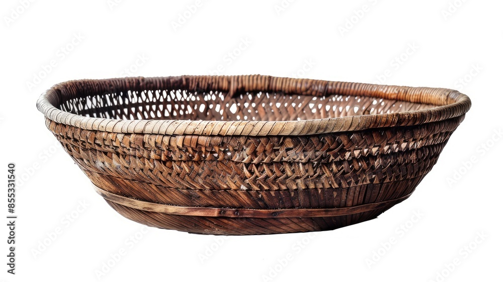 Antique woven wicker basket isolated on a white background Antique woven wicker basket isolated on a white background