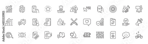 Twinkle star, Fitness and Waterproof line icons. Pack of Security statistics, Megaphone, Lock icon. Internet app, Swipe up, Fake news pictogram. Analysis graph, Speech bubble, Fan engine. Vector
