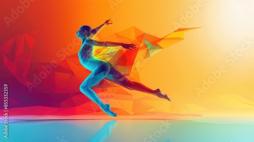 Vibrant Aerial Performer Amidst Geometric Patterns - A Fusion of Color and Shape © Максим Рудько
