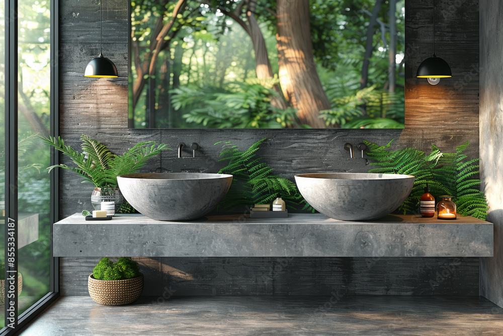Concrete Bathroom with Double Sink Concrete Bathroom with Double Sink