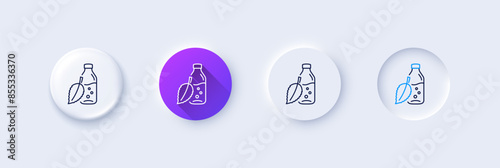 Water bottle line icon. Neumorphic, Purple gradient, 3d pin buttons. Soda aqua drink sign. Mint leaf symbol. Line icons. Neumorphic buttons with outline signs. Vector
