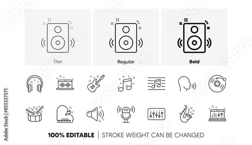 Guitar, Musical note and Headphones. Music line icons. Jazz saxophone linear icon set. Line icons set. Vector