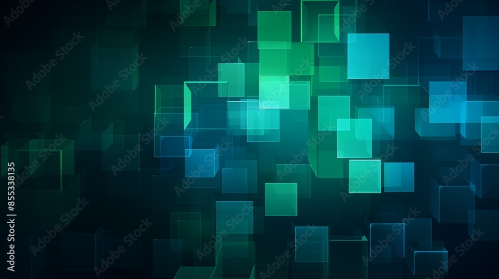 Abstract Digital Art with Glowing 3D Blocks in Green and Blue Abstract Digital Art with Glowing 3D Blocks in Green and Blue