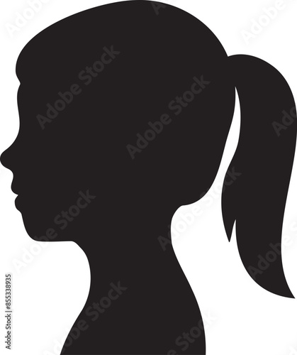 Child girl with ponytail hair Head side view Silhouette.