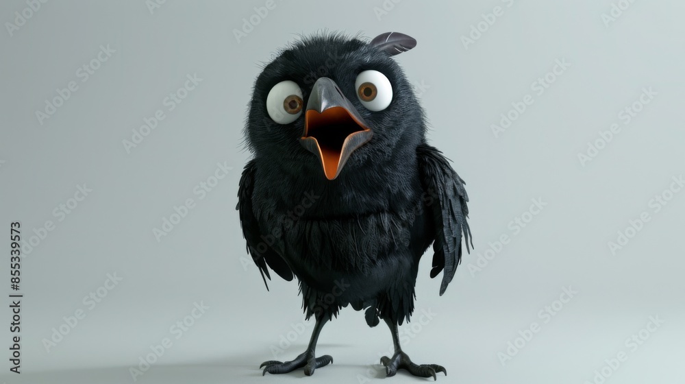 Fototapeta premium A cartoon bird with its mouth open and eyes wide open