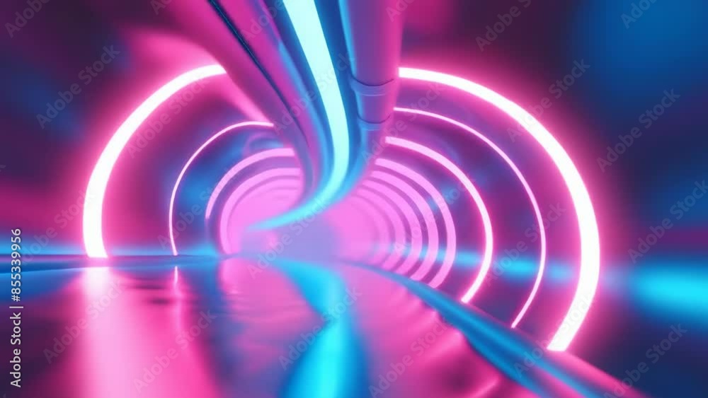 A vibrant neon tunnel with a curved pathway and glowing pink and blue lights, captured at night. The scene illuminates a science fiction atmosphere, perfect for a futuristic setting. A vibrant neon tunnel with a curved pathway and glowing pink and blue lights, captured at night. The scene illuminates a science fiction atmosphere, perfect for a futuristic setting.