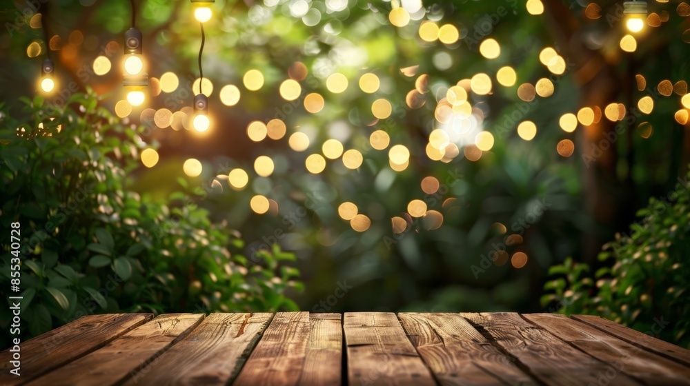 Enchanted Evening: Intimate Outdoor Wedding Setting with String Lights and a Cozy Wooden Deck Enchanted Evening: Intimate Outdoor Wedding Setting with String Lights and a Cozy Wooden Deck