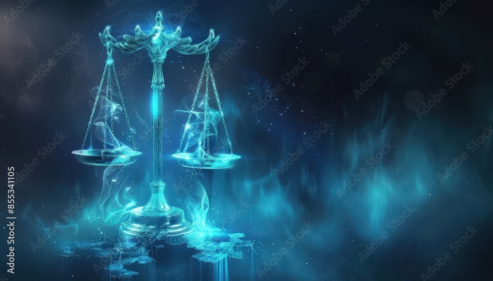 Fantasy Justice: Crystal Scales and Intricate Background Artwork for Game, Book, or Movie Concepts.