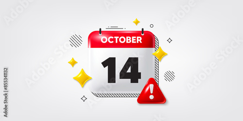 Calendar date of October 3d icon. 14th day of the month icon. Event schedule date. Meeting appointment time. 14th day of October. Calendar month date banner. Day or Monthly page. Vector