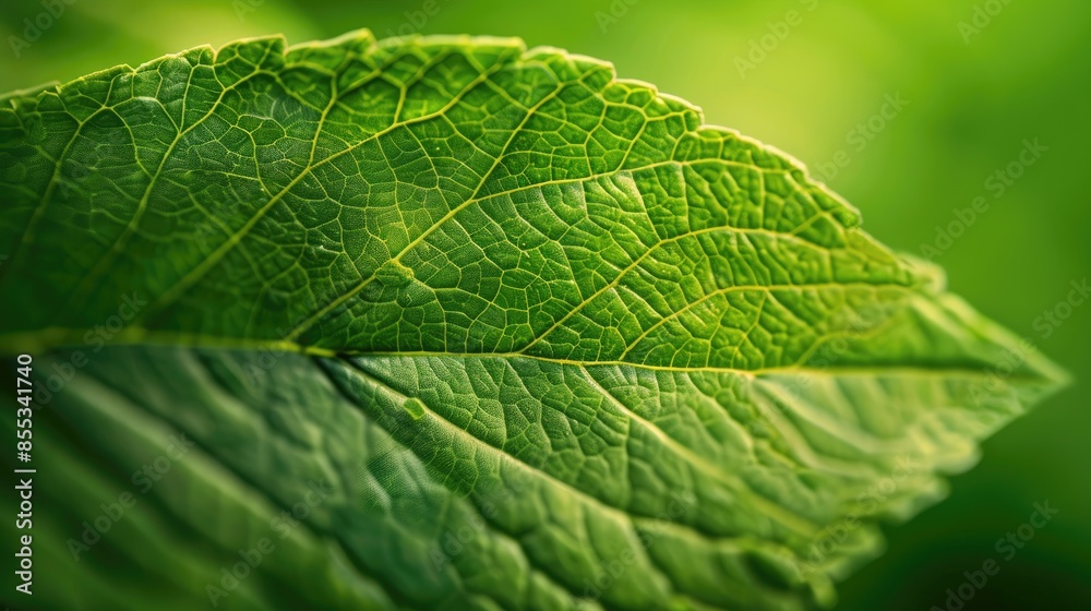 Close-up of a vibrant green leaf showcasing detailed veins and texture Close-up of a vibrant green leaf showcasing detailed veins and texture
