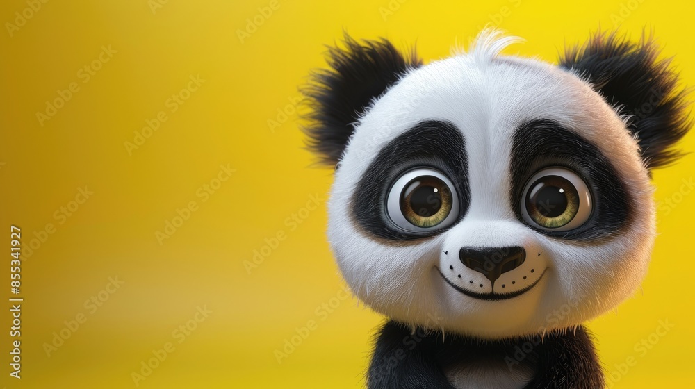 Cute cartoon panda with big eyes, yellow background Cute cartoon panda with big eyes, yellow background