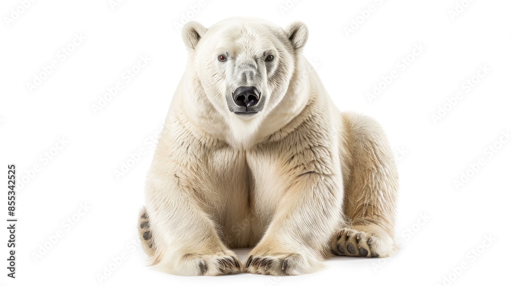 Fototapeta premium Polar bear sitting, full body, white background