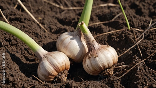 Rustic Harvest Freshly Harvested Garlic Bulbs in Rich Soil