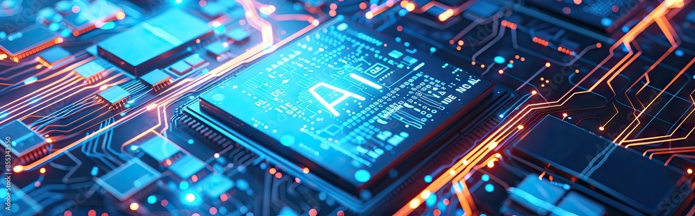 Artificial Intelligence in a complex and modern GPU card 3D rendering. AI generated illustration Artificial Intelligence in a complex and modern GPU card 3D rendering. AI generated illustration