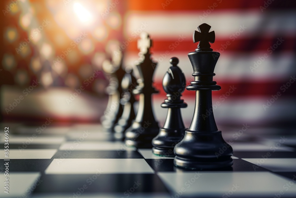 Naklejka premium American Chess Day Abstract Background with US flag, Celebrate American Chess Day with a Patriotic Chessboard Background, Discover American Chess Day, Abstract Background Featuring the US Flag